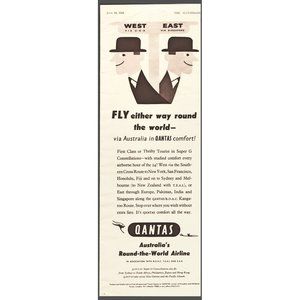 1958 Qantas Airlines Australia Round the World Airline Vintage Print Ad Wall Art